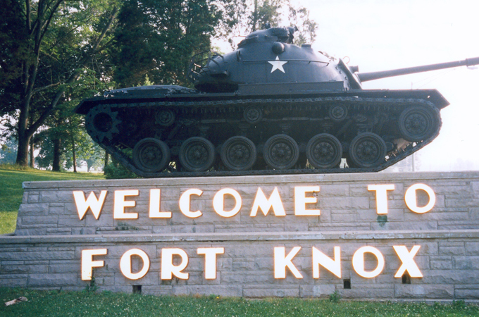 ornamental tank at entrance to fort knox