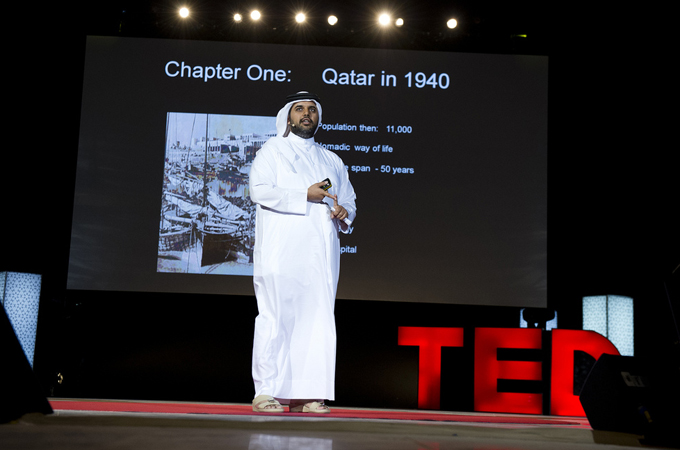 TEDxSummi - Fahad Bin Mohammed Al-Attiya at TEDxSummit 2012 Opening Night, 16 April, 2012. Doha, Qatar. Photo: James Duncan Davidson