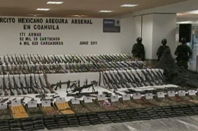 Mexico seized guns TV screengrab