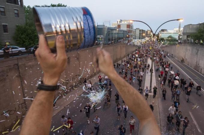 Students march during a protest against