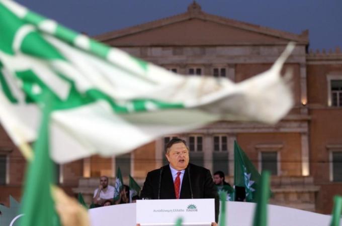 Greek Socialist party (PASOK) leader Evangelos Venizelos campaigning in Athens