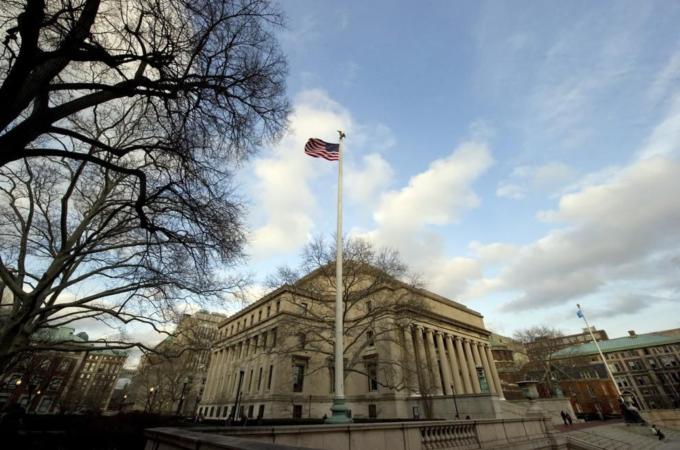 The US flag flies over Columbia Universi