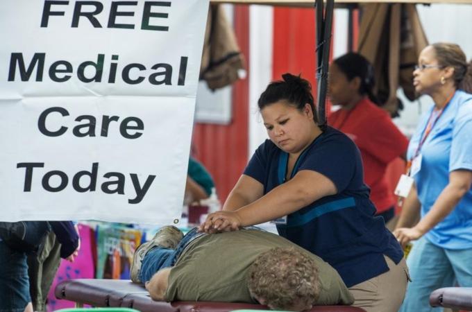 A patient receives treatment during the