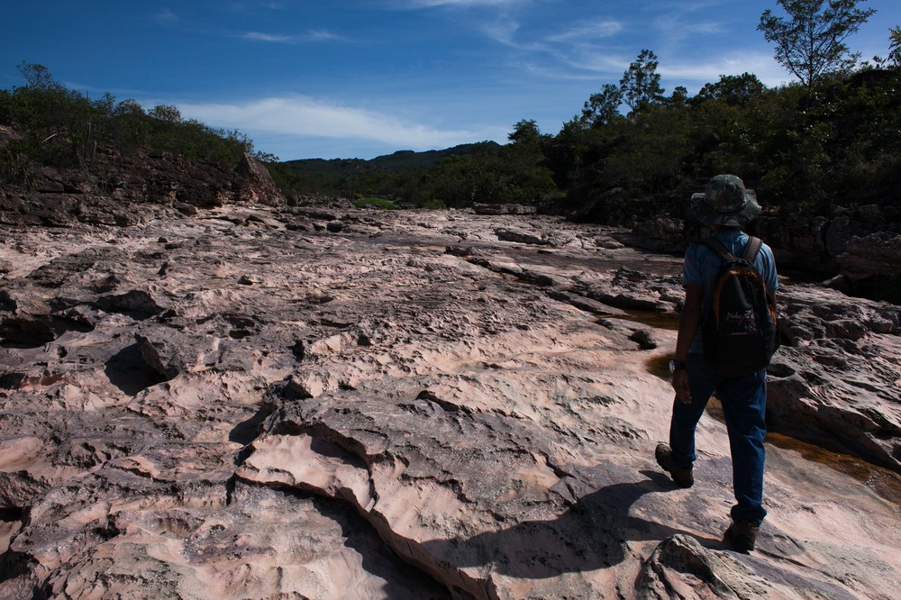 "Chiquinho," an ex-miner, walks through a dry river bed. "I(***)ve seen this river full from bank to bank at this same time of year, this month it was supposed to rain all week. The waterfalls are completely dry."