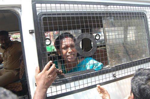 Swapna being taken away in a police van when she recently staged a protest outside a government office