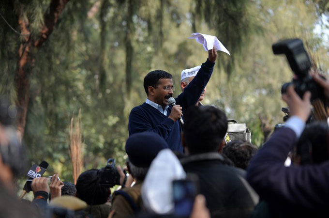 Arvind Kejriwal is camping out on the streets, demanding the police be made more accountable [AFP]