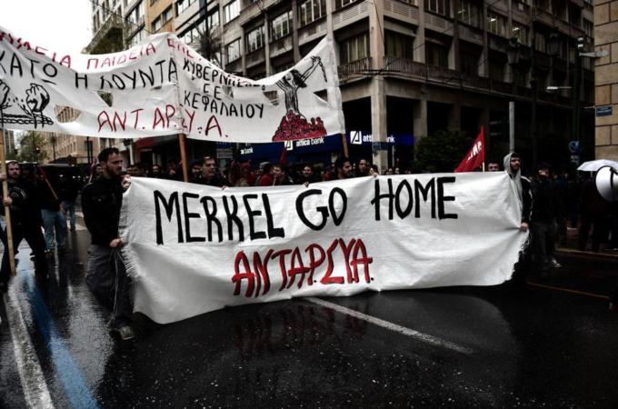 German Chancellor Angela Merkel's visit to Greece was met with angry protests [AFP/Getty Images]