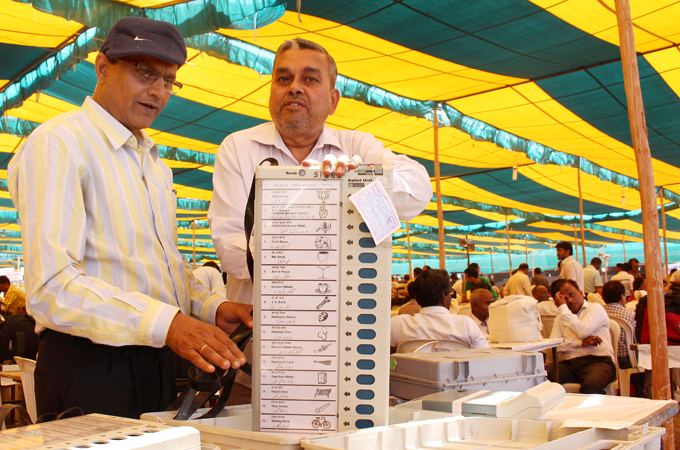 The voting machine is not networked to the Internet and is considered one of the finest innovations in India [EPA]