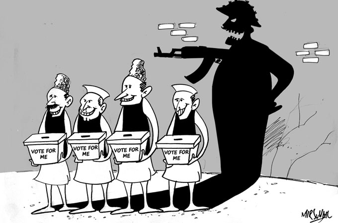 Political cartoonist Mir Suhail said elections in India 'don't change anything' [Mir Suhail/Al Jazeera]