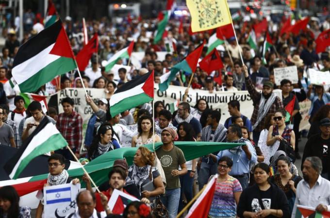 Pro-Palestinian protesters rally against violence in the Gaza Strip in Mexico City July 29, 2014 [Reuters]