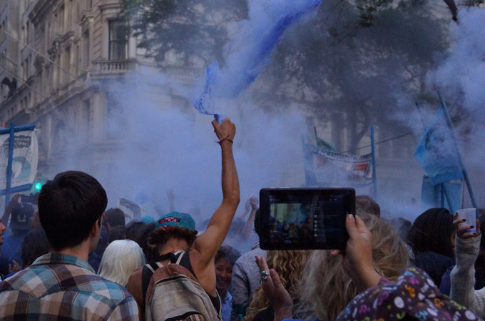 About 100 people were arrested in the protest in Lower Manhattan  [Al Jazeera]