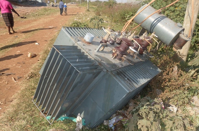 A vandalised transformer lies on the ground in Thika town near the capital Nairobi [Kenya Power Ltd]