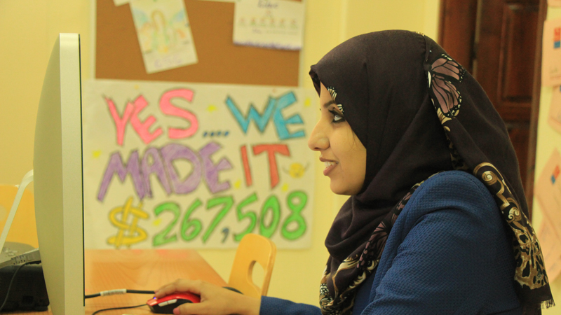 GSG's offices are colourful, filled with notes from young people about their dreams and achievements [Walaa Ghussein/Al Jazeera]