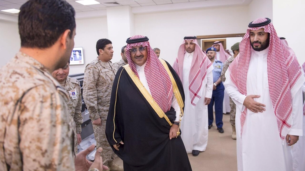 Saudi Defence Minister Prince Mohammad bin Salman and Saudi interior Minister and Deputy Crown Prince Mohammed bin Nayef arrive to the military operation room in Riyadh [Reuters]
