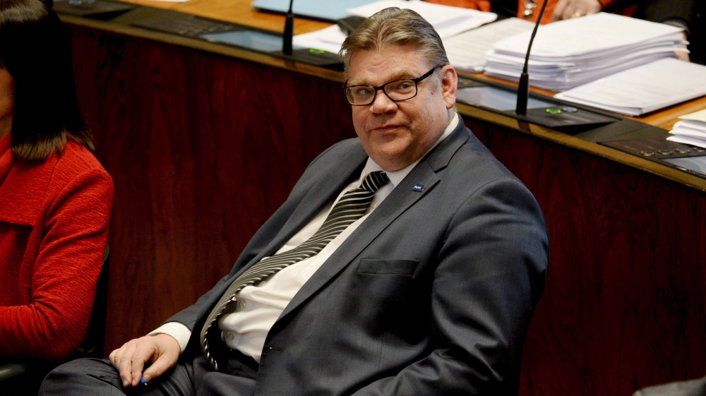 Chairman Timo Soini of the Finns Party attends a session at the Finnish Parliament in Helsinki [Reuters]