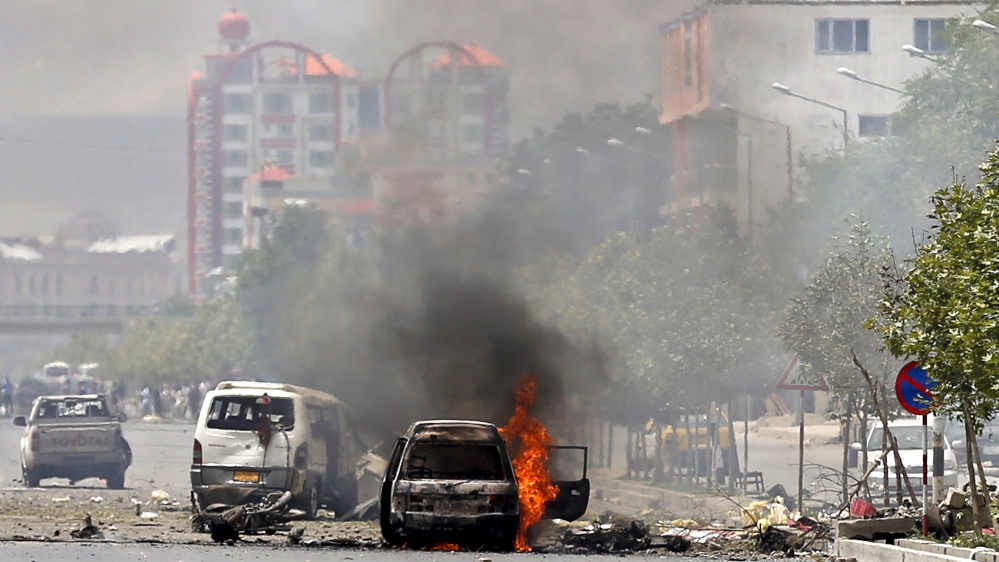 Monday's attack apparently started when a suicide car bomb exploded outside the parliament in Kabul [Reuters]