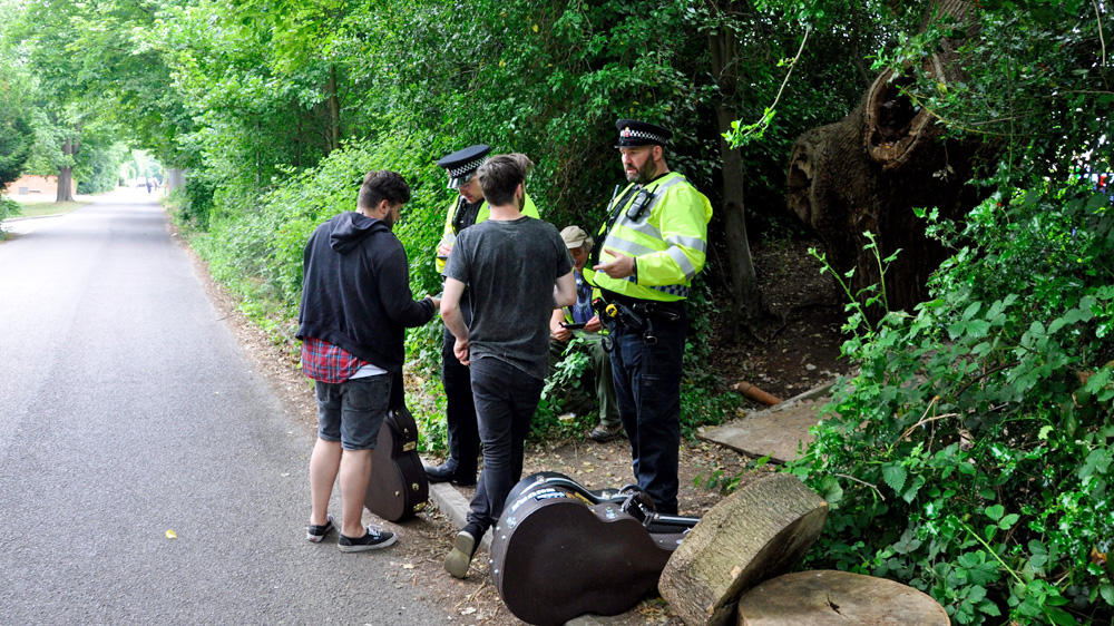 Police have blocked entrances to the eco-village ahead of Magna Carta celebrations [Simon Hooper/Al Jazeera]