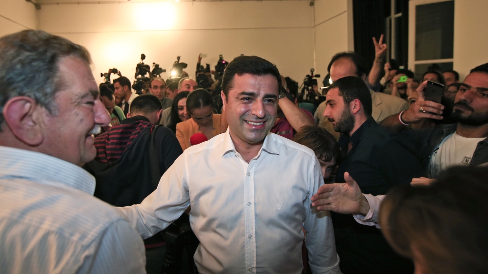 Selahattin Demirtas arrives for a news conference in Istanbul, Turkey [AP]