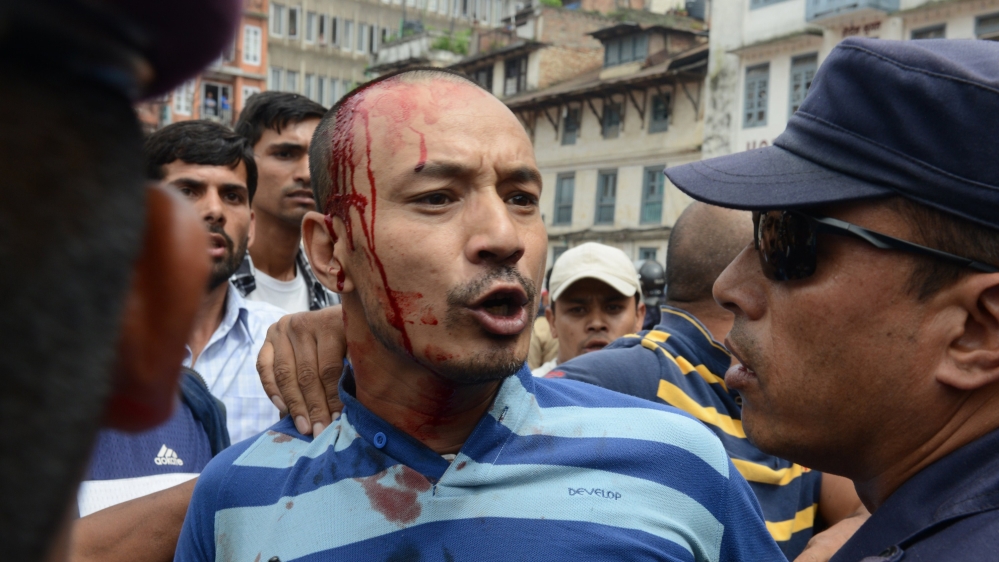 Members of Hindu right-wing party have protested to demand return of Nepal as a Hindu state [Getty Images]