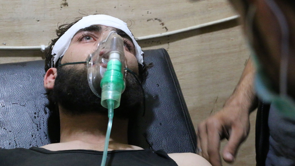 A Syrian man receives treatment at a field hospital following a chlorine gas attack by Assad regime forces in Jobar town of Damascus [Getty]