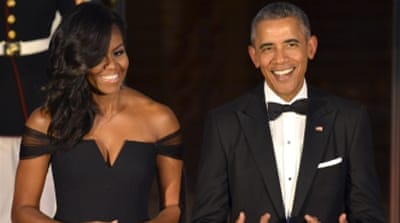 US President Barack Obama and first lady Michelle Obama await the arrival of Chinese President Xi Jinping for a State Dinner at the White House [REUTERS]