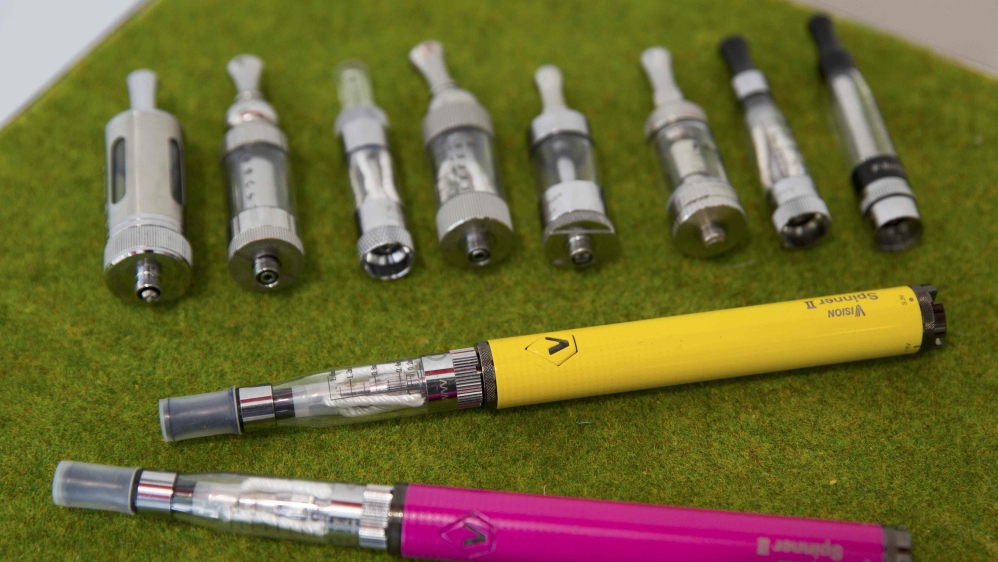 Electronic cigarettes are displayed in a shop in London