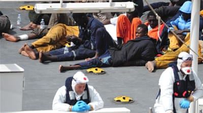 Some of the 27 survivors of the shipwreck that claimed 800 lives in the deadliest such disaster in the Mediterranean to date [Lino Azzopardi/AP]