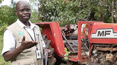 Salah Edward from the Yei Agricultural Training Centre works with farmers to increase agricultural yields. He says the sector is in dire needs for more private investment to increase automation. [Simona Foltyn/Al Jazeera] 