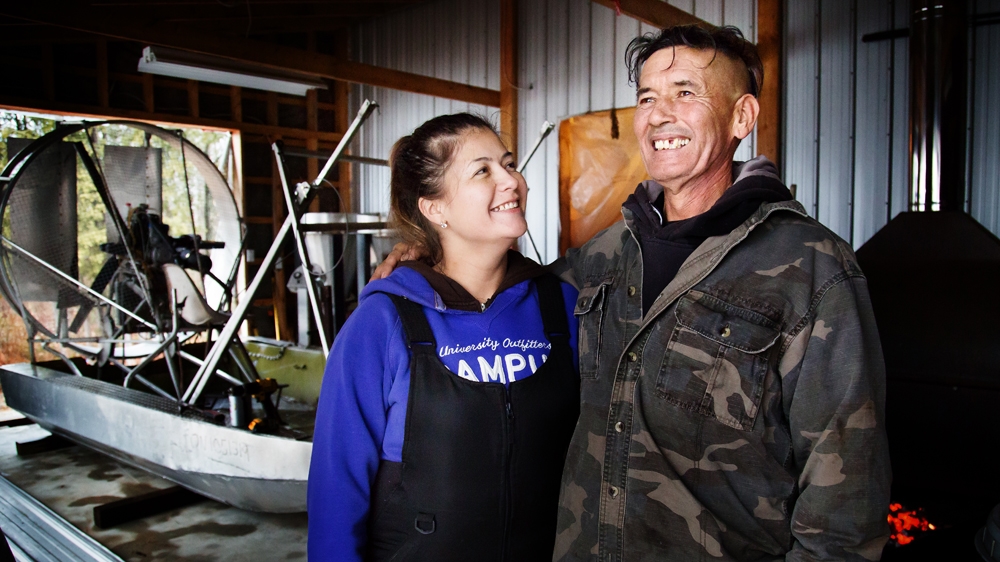 James Whetung and his daughter, Daemin [Ryan Edwardson/Al Jazeera]