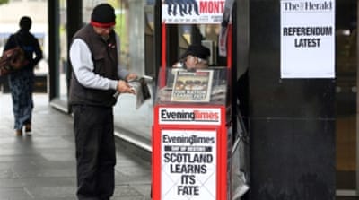 An advertisement for the Evening Times newspaper after the Scottish independence referendum in 2014 [Getty] 