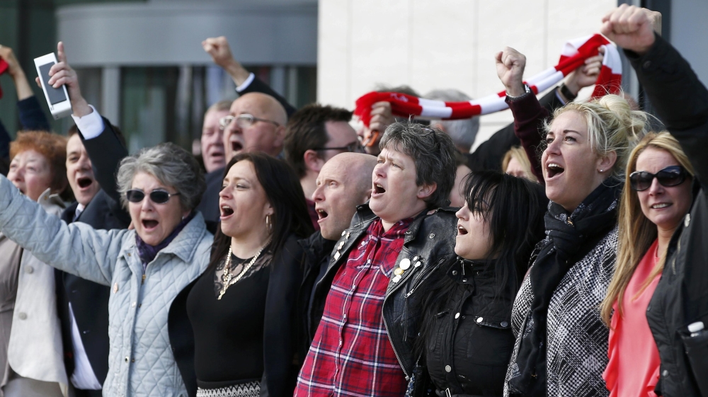 Relatives sang 'You'll Never Walk Alone' after the jury delivered its verdict [Reuters]