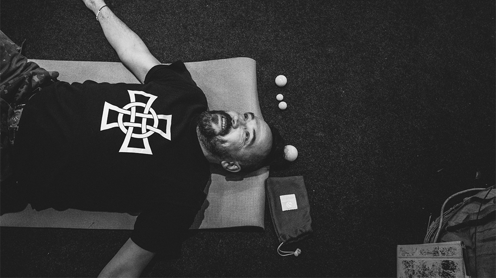 Pavlov, 45, during an exercise at Wounded Warrior Ukraine's PTSD seminar [Ioana Moldovan/Al Jazeera]