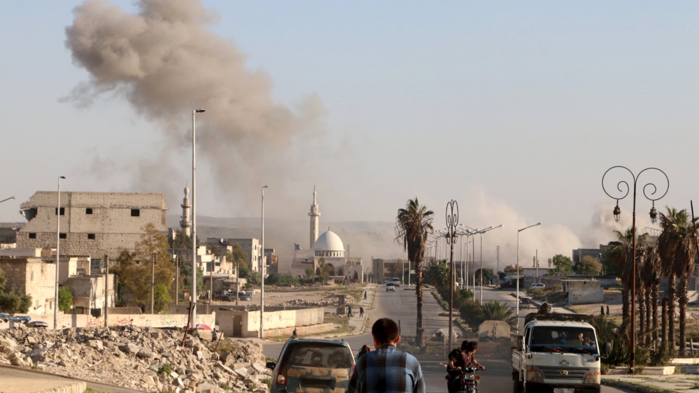Smoke rises after an airstrike in the rebel held area of old Aleppo