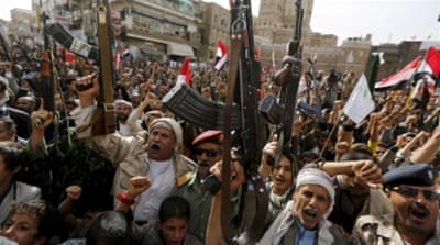 Armed Houthi followers rally against Saudi-led air strikes in Sanaa, Yemen [Reuters]