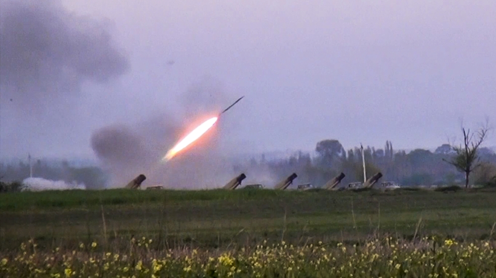 Grad missile is fired by Azerbaijani forces