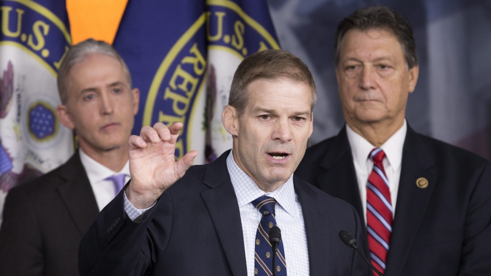 Republican congressman Jim Jordan speaks at a press conference detailing the reports' findings [EPA]