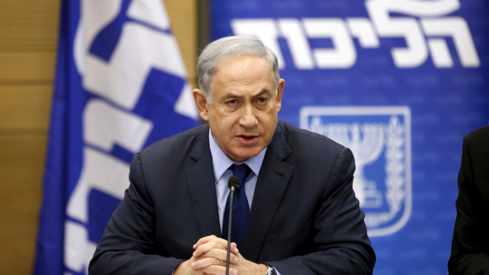 Israel''s Prime Minister Benjamin Netanyahu speaks during a meeting of his Likud party meeting in the Israeli parliament in Jerusalem