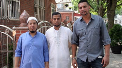 L-R: Aminur Rashid, Khairul Islam Kukon and Mohammed Rashid are among the community members mourning the victims [Sara Hassan/Al Jazeera]