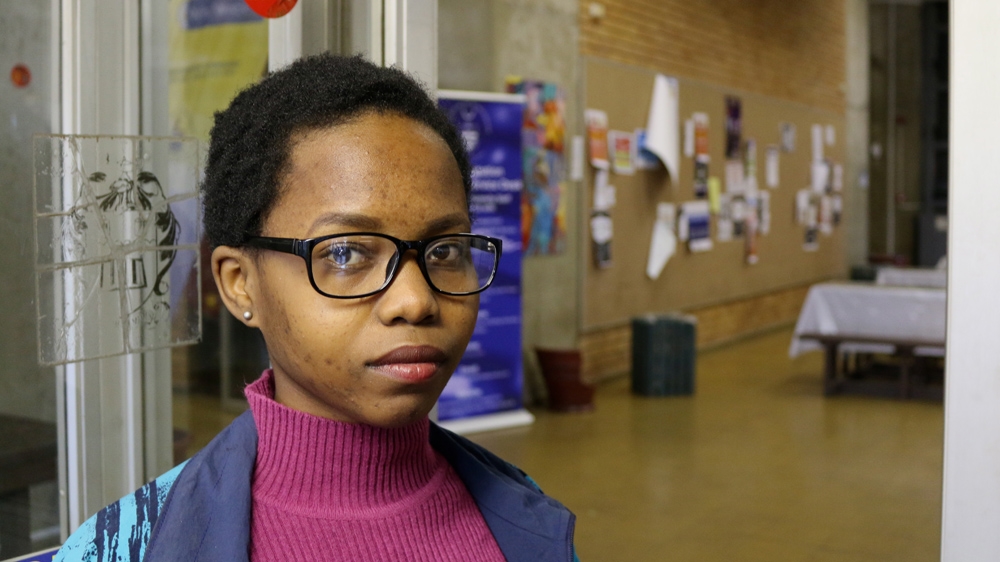 Nineteen-year-old student Siphiwe Shange will vote for the first time and says the EFF is giving young black people a voice [Caelainn Hogan/Al Jazeera]