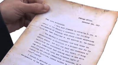 The Balfour Declaration is a letter written by then Foreign Secretary Arthur James Balfour confirming the UK's commitment to establishing a Jewish state in Palestine [Al Jazeera]