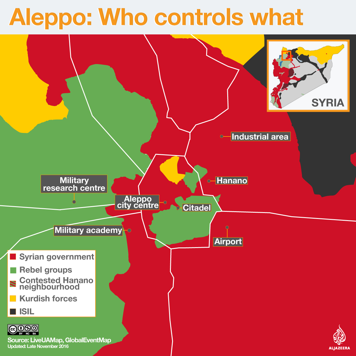 Aleppo: Who controls what? Split Map [Al Jazeera]