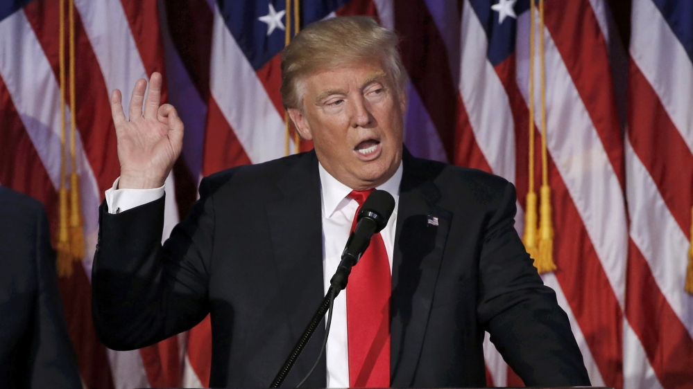 U.S. President elect Donald Trump speaks at election night rally in Manhattan