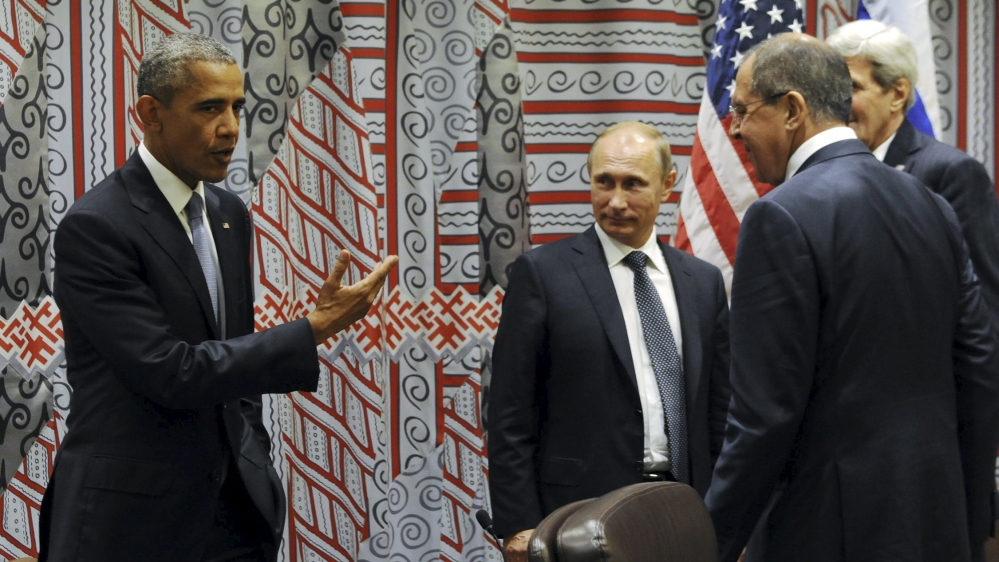 Putin, Russian Foreign Minister Sergei Lavrov, US President Barack Obama and US Secretary of State John Kerry attend a meeting on the sidelines of the United Nations General Assembly in New York [REUT
