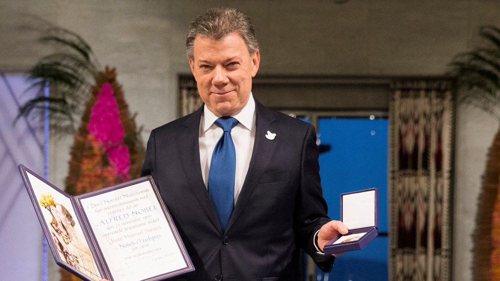 Nobel Peace Prize laureate Colombian President Juan Manuel Santos