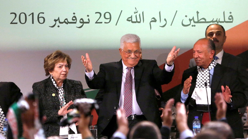 Palestinian President Mahmoud Abbas gestures during Fatah congress in the West Bank city of Ramallah