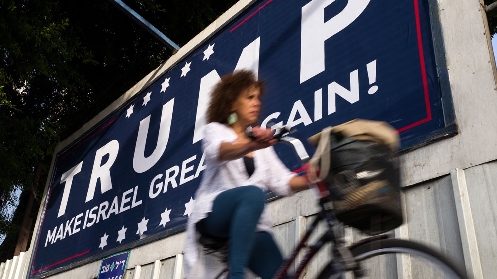 Trump Make Israel Great Again placard in Tel Aviv