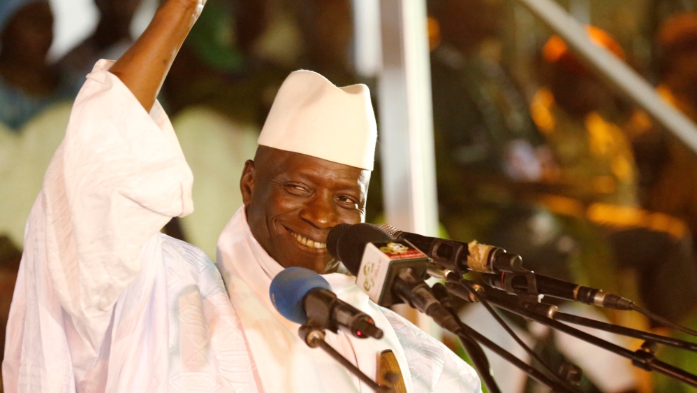 Gambia's President Jammeh smiles during a rally in Banjul