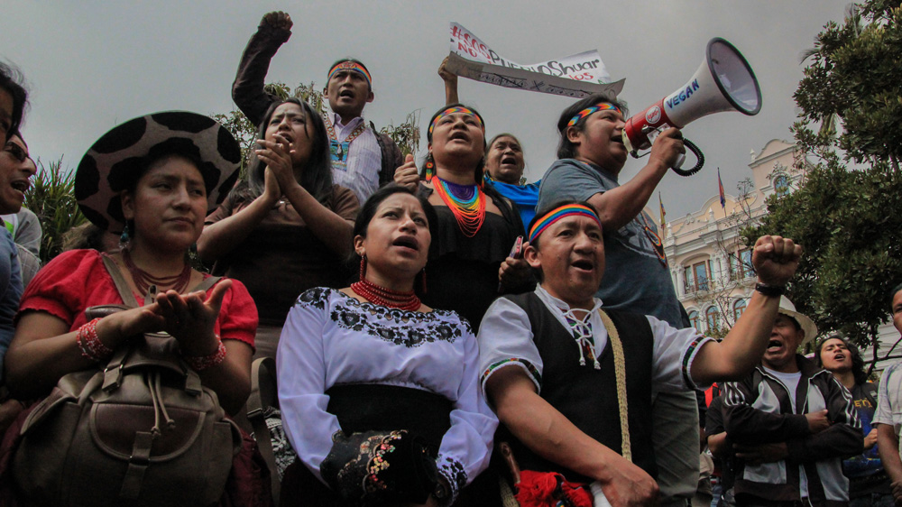  Solidarity protests with the Shuar struggle have flared up across the country   [Kato Muñoz/Al Jazeera]