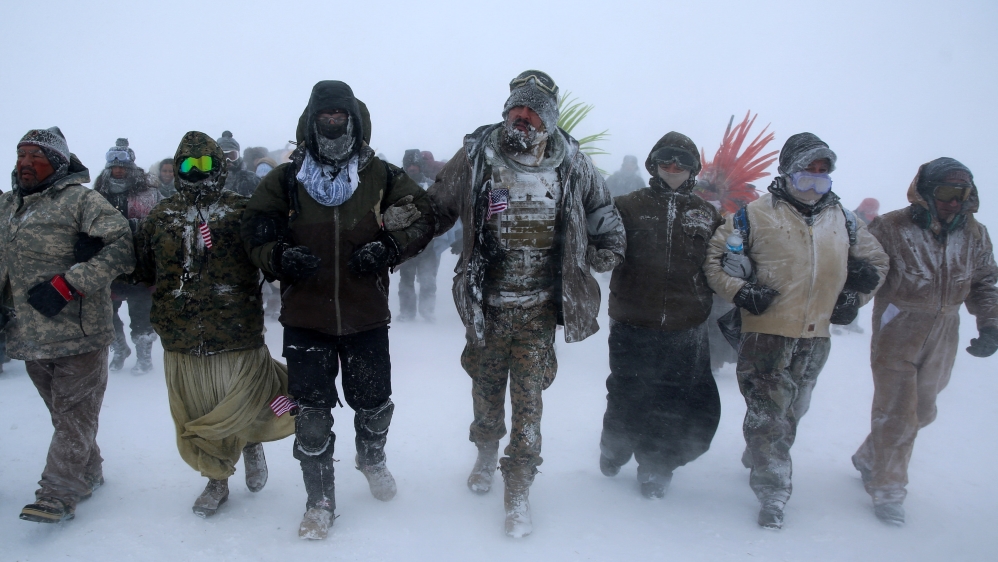In December more than 2,000 veterans gathered at the Standing Rock Indian Reservation in North Dakota to protest against the proposed Dakota Access pipeline [Stephen Yang/Reuters]