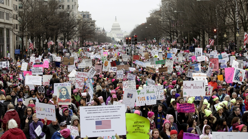 More than one million protesters fill the street during a Women''s March in Washington